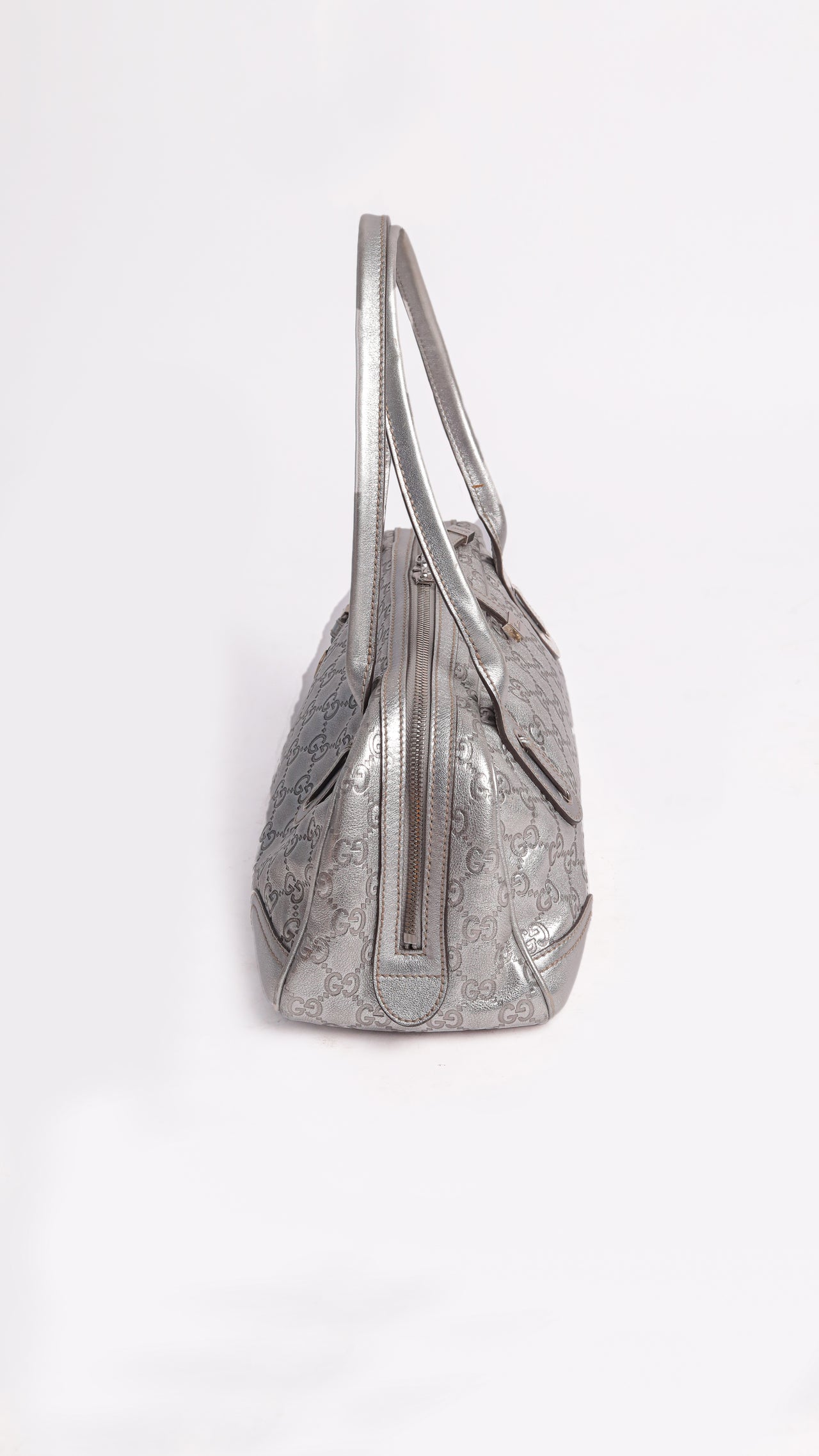 GUCCI Silver Guccissima Leather Princy Medium Boston Bag