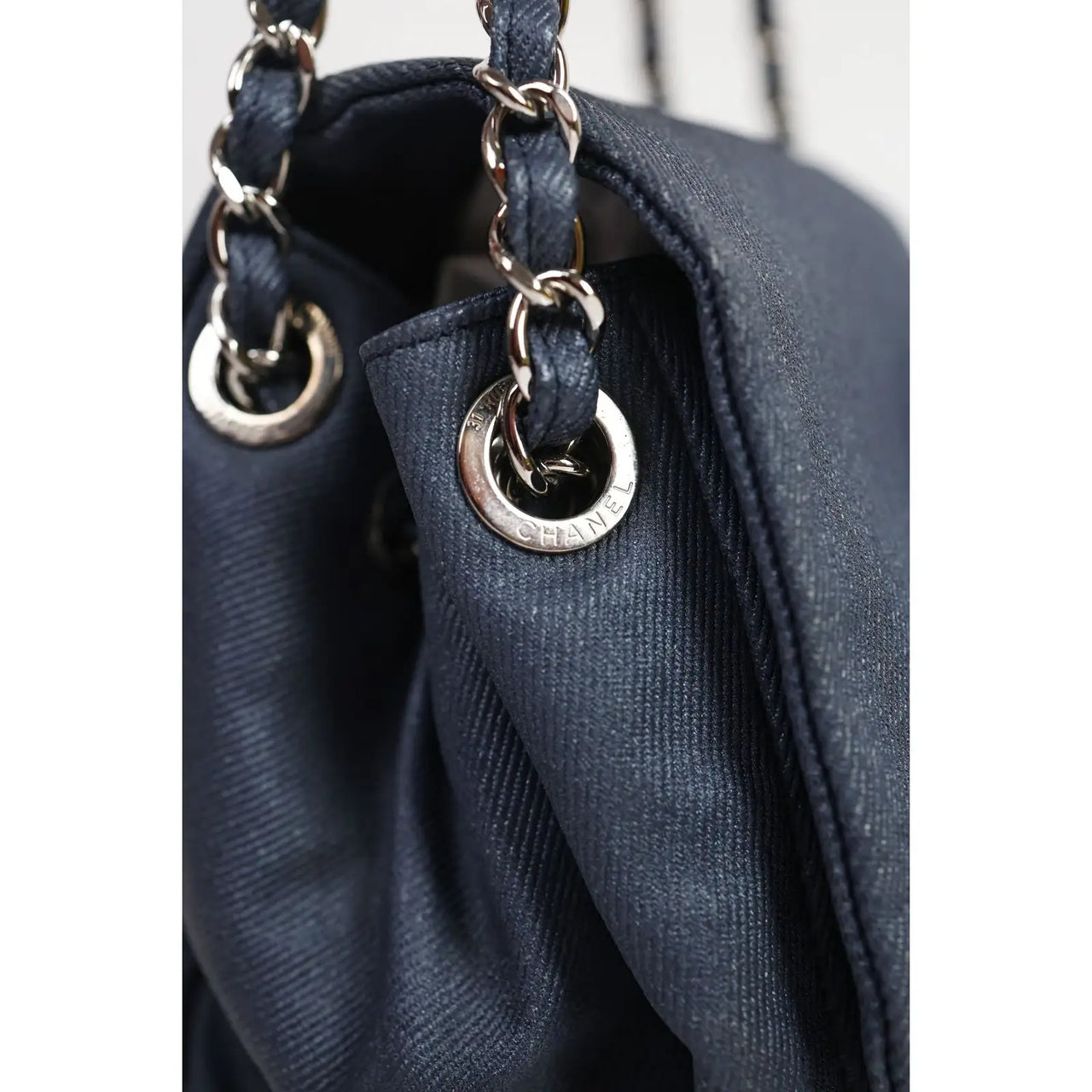 chanel navy blue tote handbag