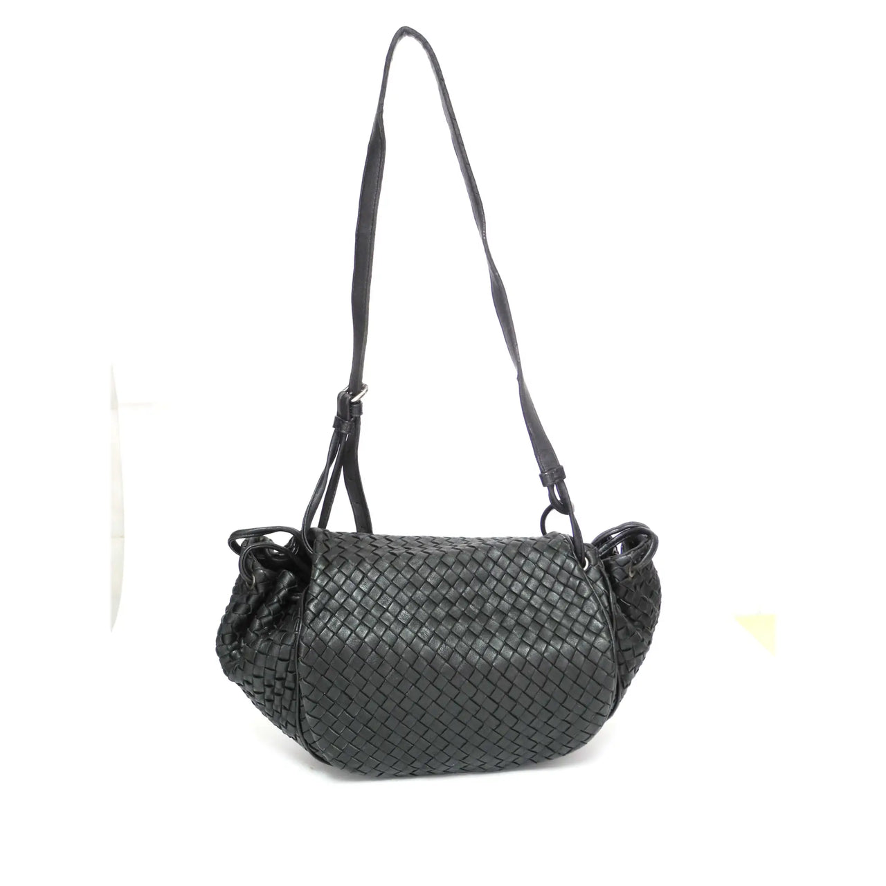 Bottega Veneta: Black Intrecciato Messenger Bag
