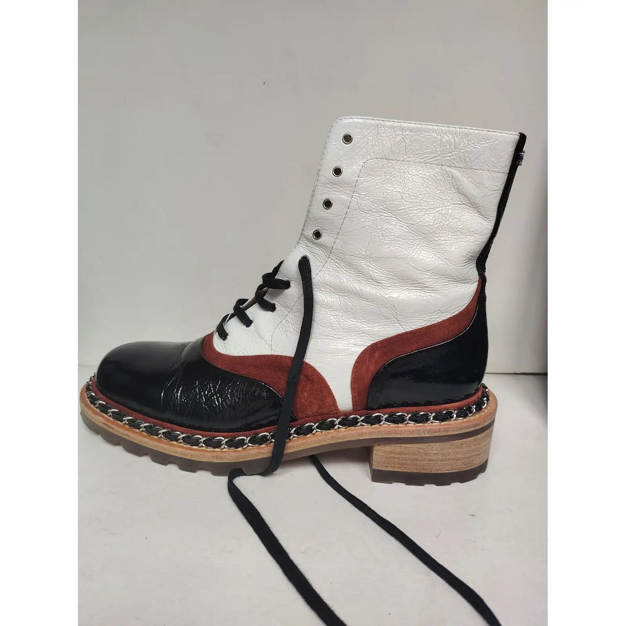 White chanel combat boots hot sale