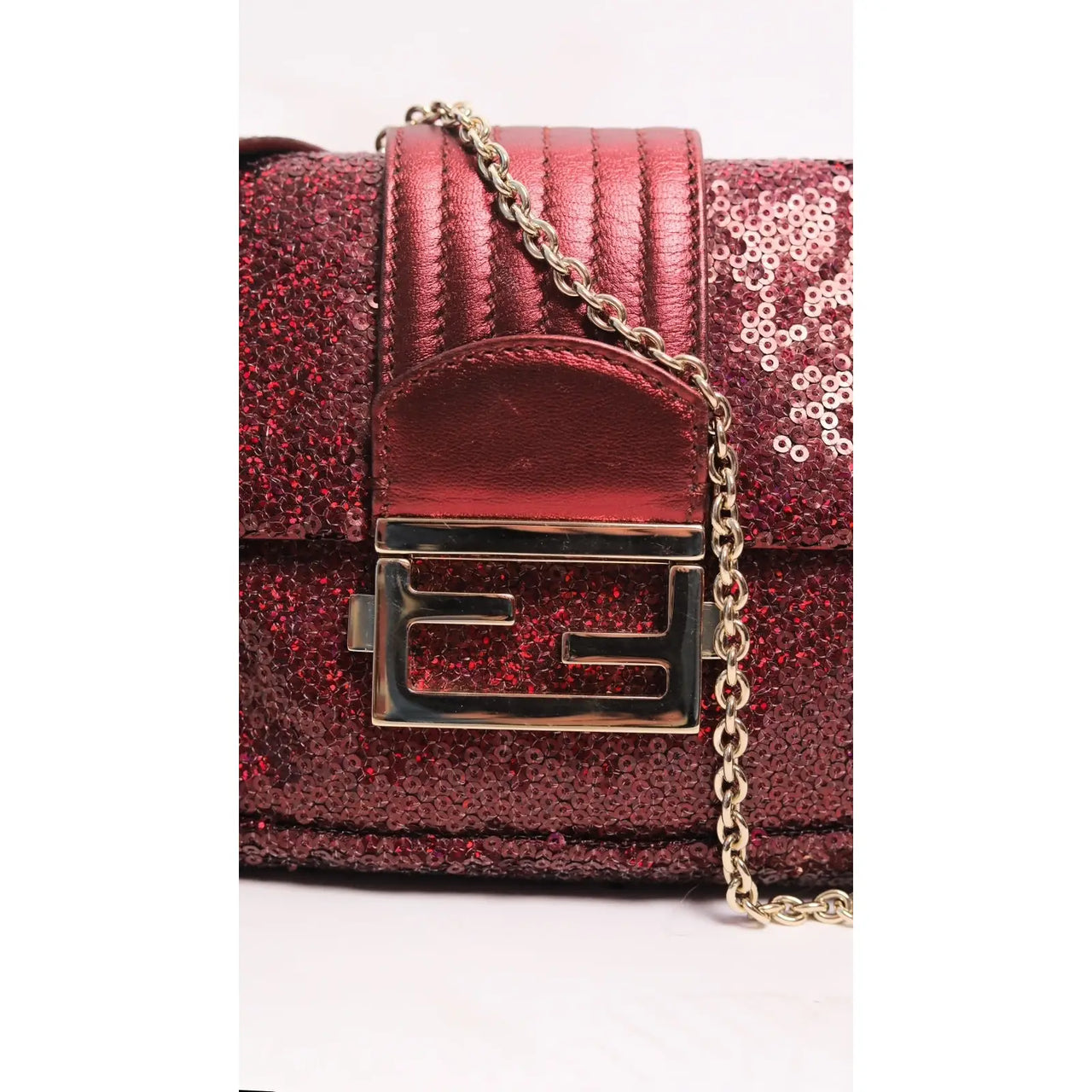 Fendi Sequin and Leather Baguette Mini Red