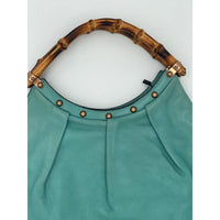 Thumbnail for Gucci Sac cabas en cuir clouté bambou turquoise