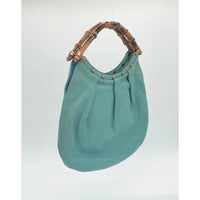 Thumbnail for Gucci Sac cabas en cuir clouté bambou turquoise