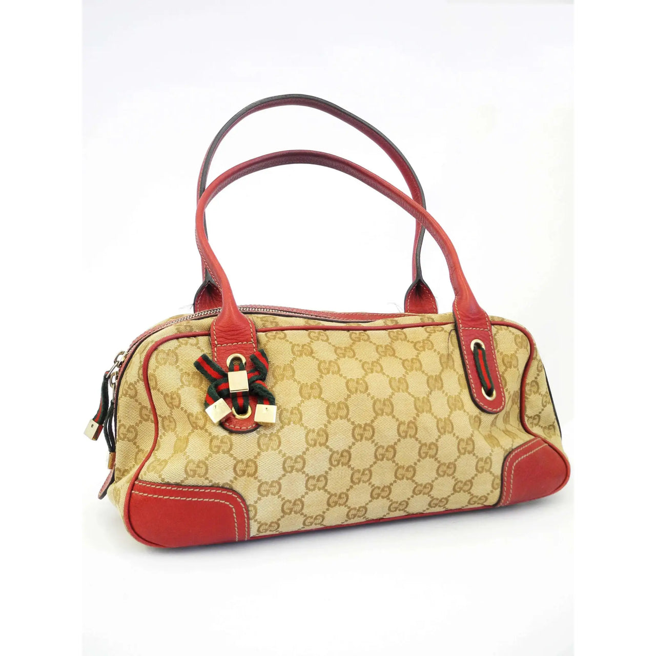Pre-owned Louis Vuitton Brown/red Monogram Satin And Leather Bow