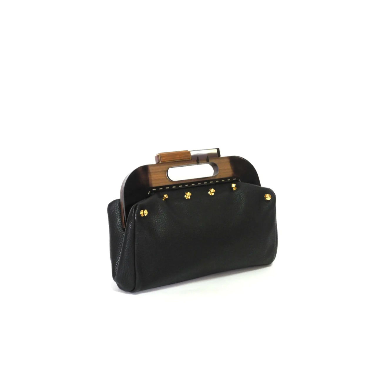 Fendi Wood Frame Leather Clutch Comptoir Vintage