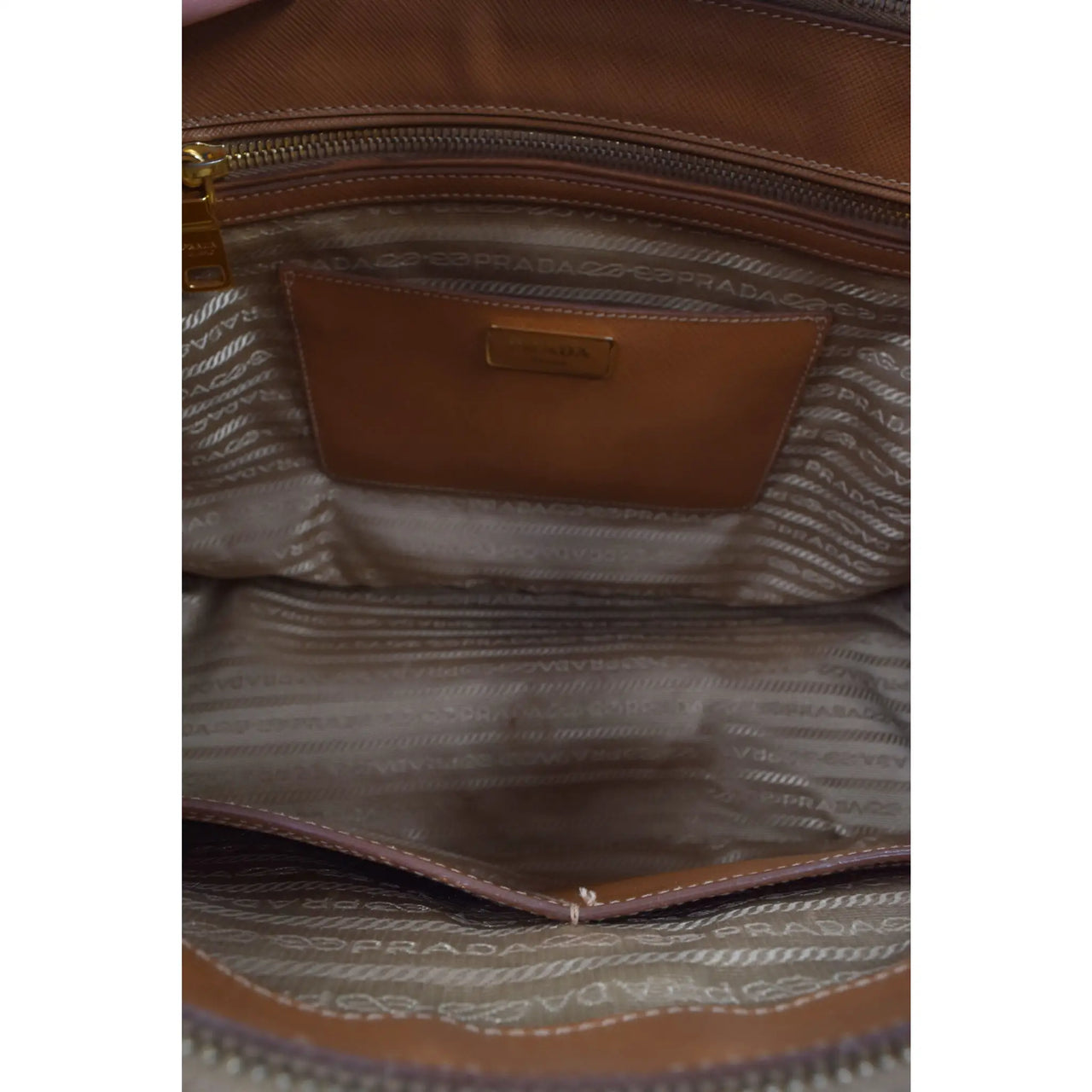 Prada Brown Leather Double Zip Top Handle Bag Prada
