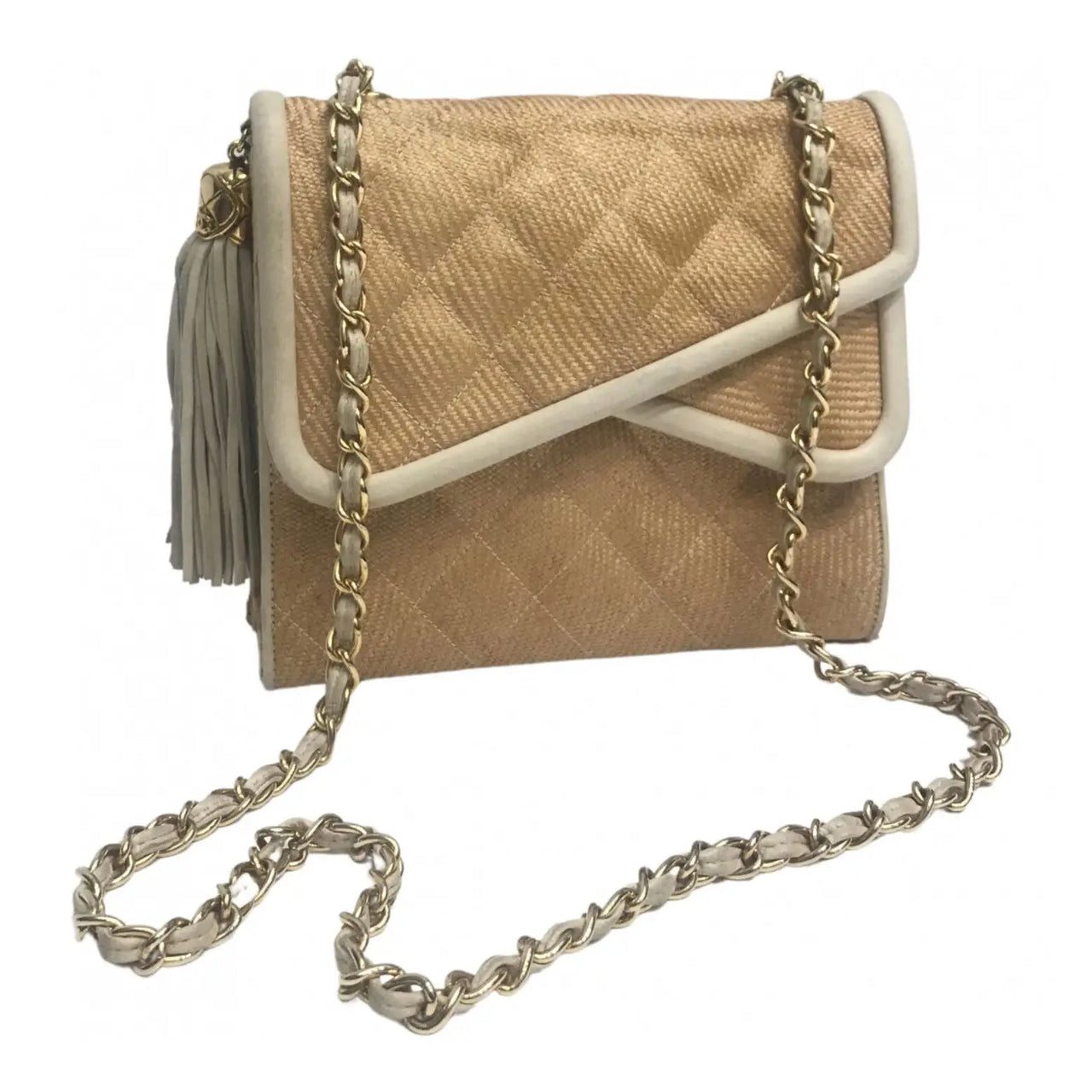 Vintage Chanel Leather/Raffia Tassel Shoulder Bag